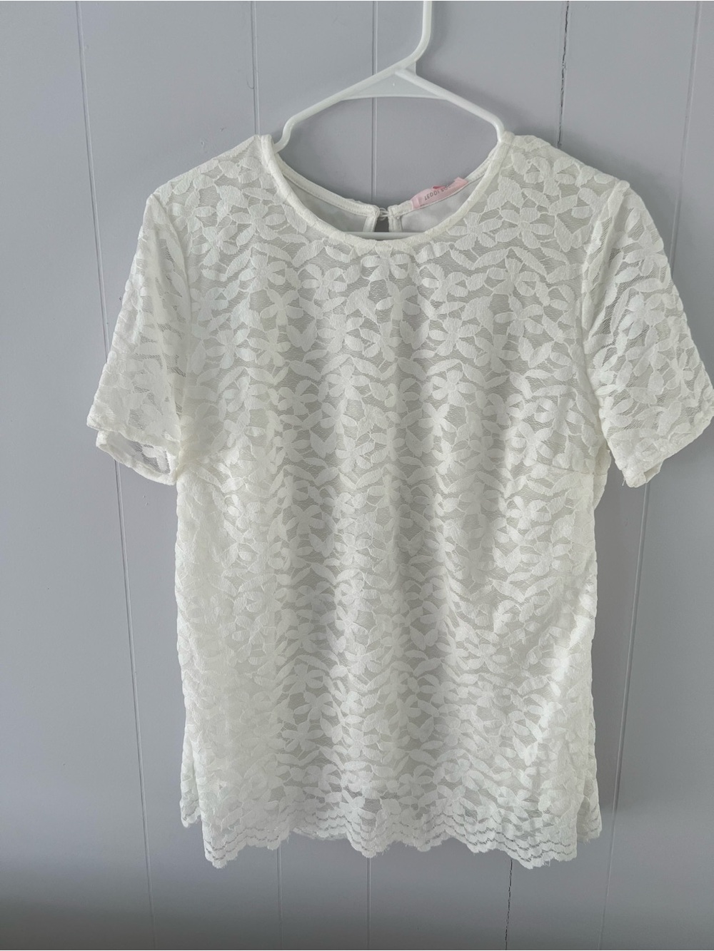 Lace Overlay Short Sleeve Top - White #220